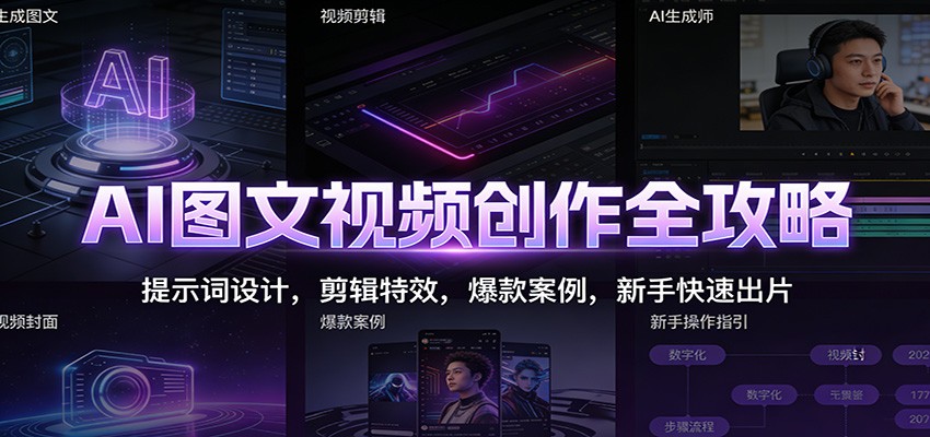 AI图文视频创作全攻略：提示词设计，剪辑特效，爆款案例，新手快速出片-一个小目标资源站