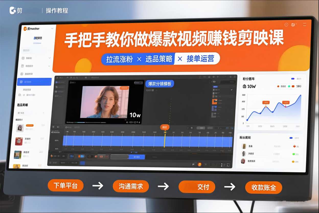手把手教你做爆款视频赚钱剪映课,手把手教学拉流涨粉、选品策略和接单运营(更新2026)