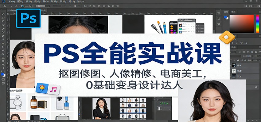 PS全能实战课：抠图修图、人像精修、电商美工，0基础变身设计达人-opc资源站