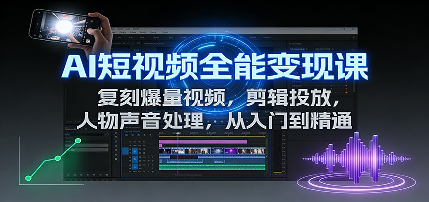 AI短视频全能变现课：复刻爆量视频，剪辑投放，人物声音处理，从入门到精通-opc资源站