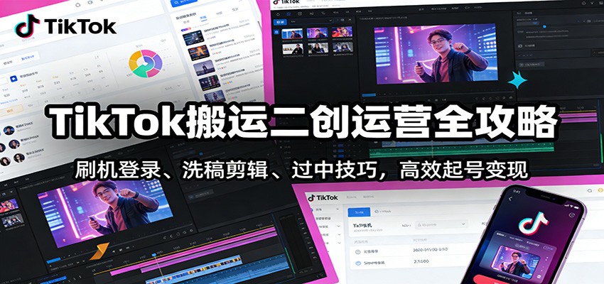 TikTok搬运二创运营全攻略：刷机登录、洗稿剪辑 、过中技巧，高效起号变现-opc资源站