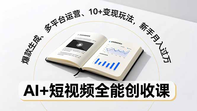 AI+短视频全能创收课,爆款生成、多平台运营、10+变现玩法,新手月入过万-opc资源站