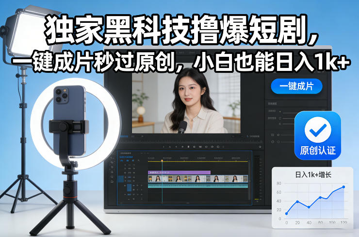 独家黑科技撸爆短剧，一键成片秒过原创，小白也能日入1k+【揭秘】-opc资源站