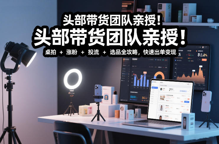 头部带货团队亲授！专业短视频实拍带货课：桌拍+涨粉+投流+选品全攻略，快速出单变现，月入2w+-opc资源站