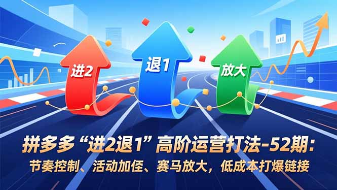 拼多多“进2退1”高阶运营打法-52期：节奏控制、活动加权、赛马放大，低成本打爆链接-一个小目标资源站