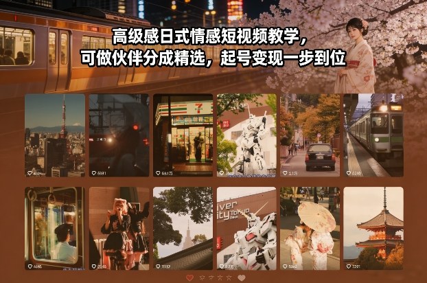 高级感日式情感短视频教学，可做伙伴分成精选，起号变现一步到位-一个小目标资源站