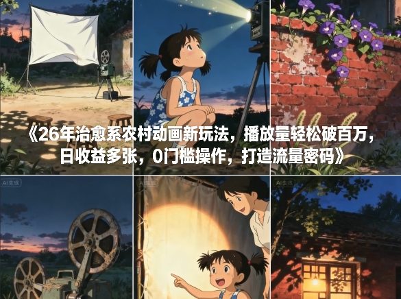 26年治愈系农村动画新玩法，播放量轻松破百万，日收益多张，0门槛操作，打造流量密码-opc资源站