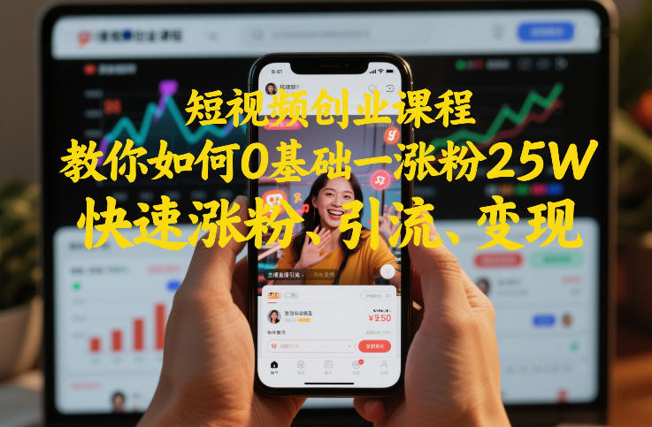 短视频创业课程，教你如何0基础一天涨粉25W，快速涨粉、引流、变现-opc资源站