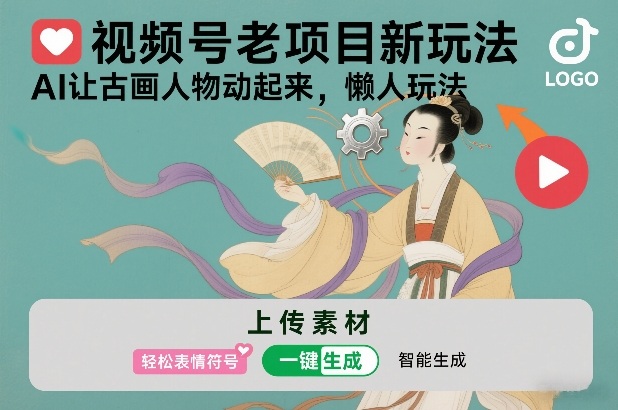 视频号老项目新玩法，AI让古画人物动起来，懒人玩法，附详细教程-一个小目标资源站